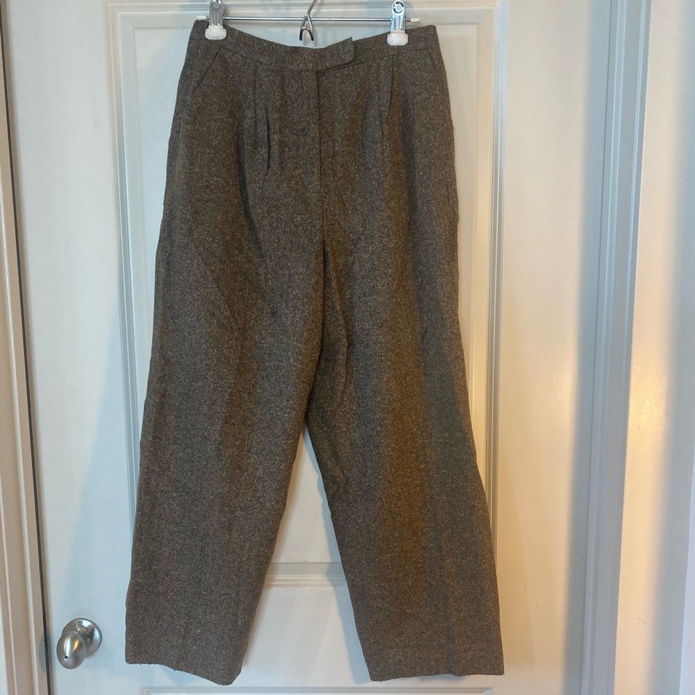 Kate Hill Wool & Silk Blend Pleated Speckled Brown Straight Leg Trousers, Size 8